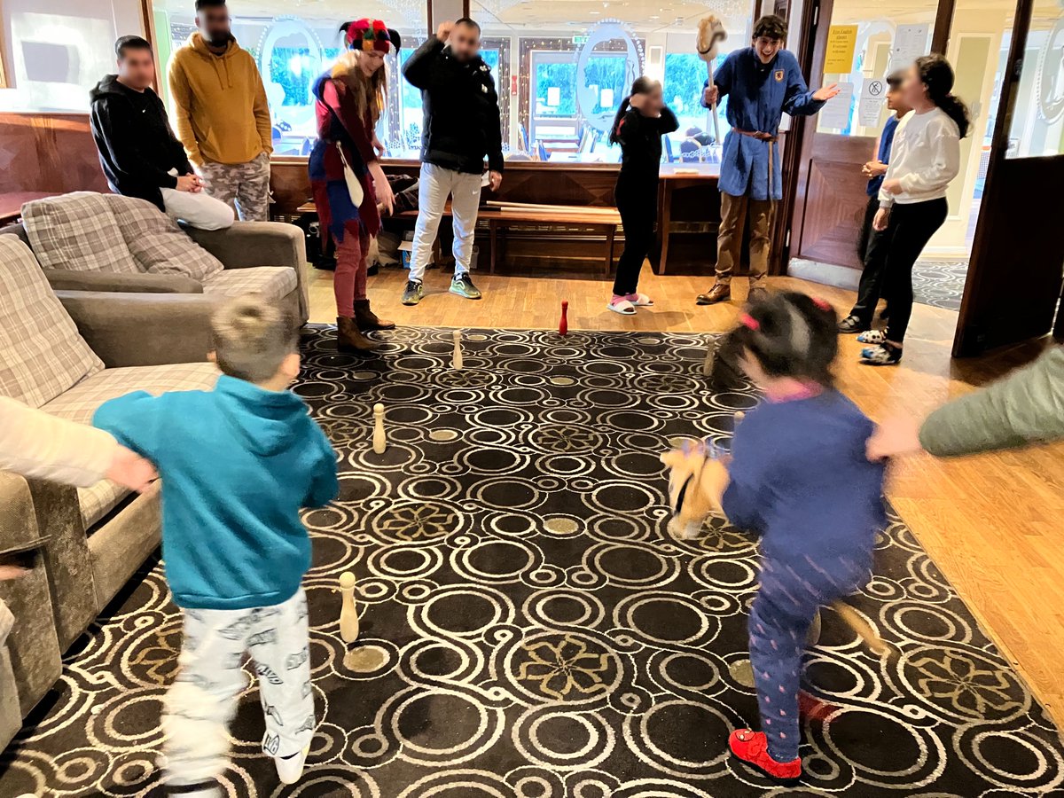 FITTheatre's tweet photo. Last week we teamed up with @volunteering_uk to deliver a #BringBackChainmail workshop for some refugee families in Suffolk. 
As you can see, Sir James &amp; Bard had heaps of fun dancing, singing and playing fun games all afternoon with their new friends! 🐴🤹‍♀️⚔️ https://t.co/ePahwtI42r