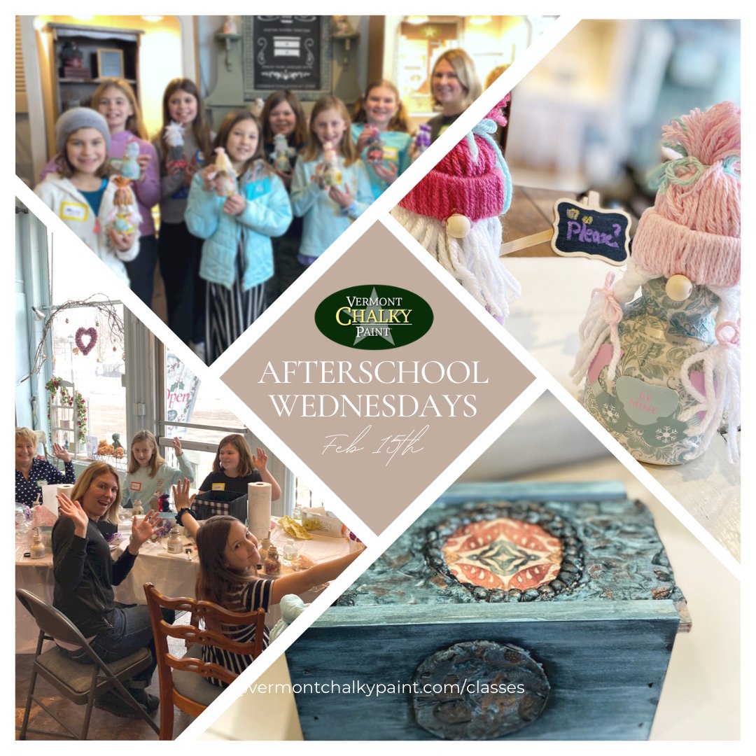 vtchalkypaint's tweet photo. Early Wednesday dismissals leaving you in a lurch? Feb 15- Mar 22 5th-8th graders can join us after school at the Vermont Chalky Paint studio. 6 Wednesdays. Register: https://t.co/K9XKvfmrzZ https://t.co/tFwFRr8n53