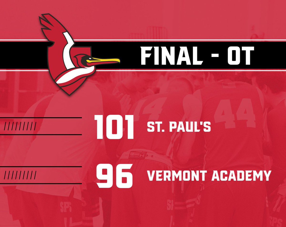 St. Paul's School Basketball (@spsmbb) on Twitter photo W ✅
History Made ✅
Down 16 at half—on the road—we stormed back to beat Vermont Academy in overtime.
The win marks the first in program history over a NEPSAC AAA opponent.
<a href="/spsathletic/">St. Paul's School Athletics (NH)</a> #GoBigRed W ✅
History Made ✅
Down 16 at half—on the road—we stormed back to beat Vermont Academy in overtime.
The win marks the first in program history over a NEPSAC AAA opponent.
<a href="/spsathletic/">St. Paul's School Athletics (NH)</a> #GoBigRed