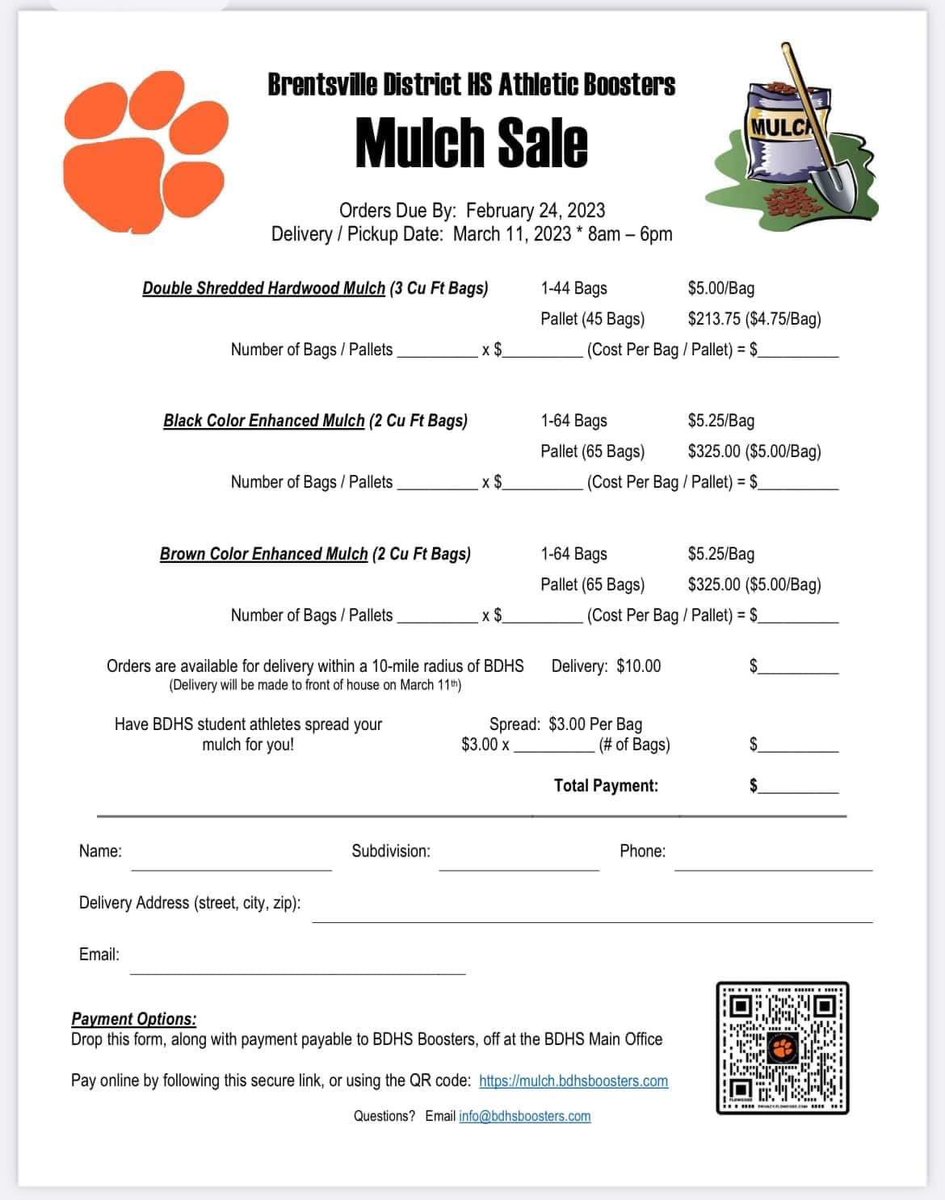 BrentsvilleSpo1's tweet image. Support Brentsville Athletic Boosters and the teams at BDHS by buying mulch