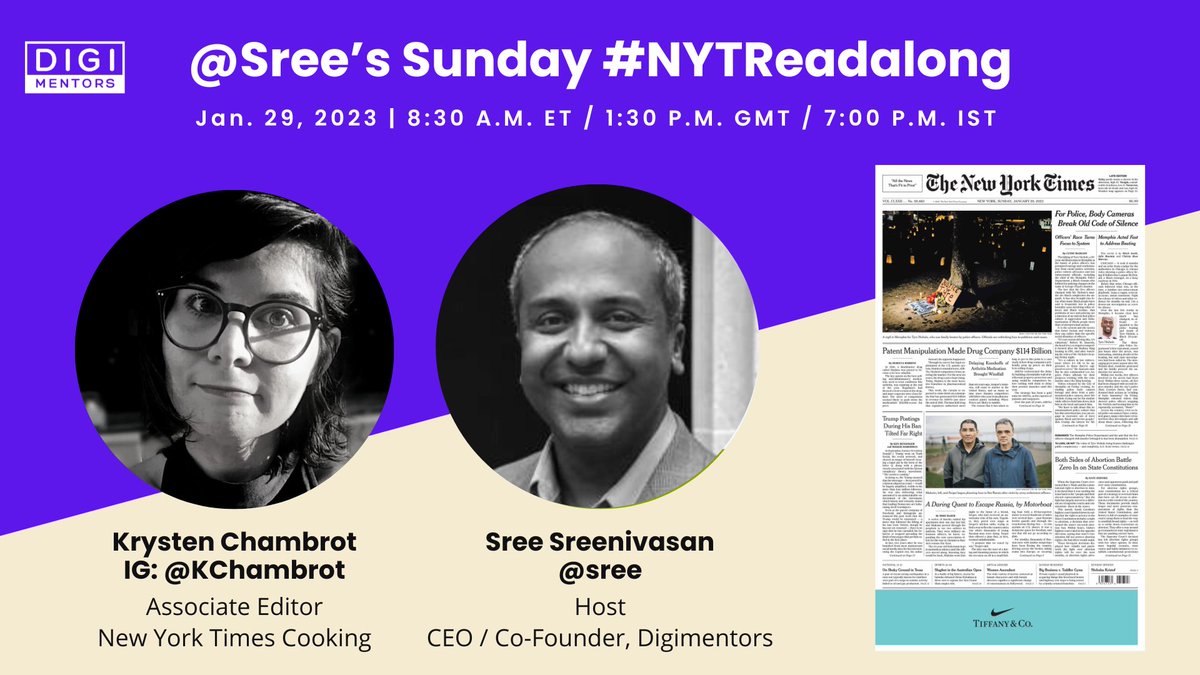 Neil Parekh (He / Him / His) (@neilparekh) on Twitter photo <a href="/sree/">Sree Sreenivasan (Bsky ·Threads: <a href="/sree/">Sree Sreenivasan (Bsky ·Threads: @sreenet)</a>net)</a> <a href="/nytcooking/">NYT Cooking</a> <a href="/digimentors/">Digimentors</a> <a href="/NYTimesPR/">NYTimes Communications</a> <a href="/readercenter/">NYT Reader Center</a> <a href="/NYTmag/">NYT Magazine</a> <a href="/jakesilverstein/">Jake Silverstein</a> <a href="/BigGreenPen/">Paula Kiger (She/Her)</a> <a href="/muckrack/">Muck Rack</a> <a href="/williaqj/">Amber Williams</a> <a href="/PurpleRainIllus/">Purple Rain</a> <a href="/robalderman/">robalderman</a> <a href="/JarrettAdamsLaw/">Jarrett Adams Law</a> <a href="/sona_here/">Sona S. K. Rai (she/her)</a> @RamCNN <a href="/BasuAshis/">Ashis Basu 🇨🇦 ashis.bluesky.social</a> <a href="/newsguyusa/">Steven Herman</a> <a href="/aaronlmorrison/">Aaron L. Morrison</a> <a href="/Sunny_Slaughter/">Dr. Sunny Slaughter</a> <a href="/gregory/">Greg Galant</a> <a href="/Schneider_Says/">Mike Schneider</a> <a href="/DianaRohini/">ᴅɪᴀɴᴀ ʀᴏʜɪɴɪ ˢʰᵉ/ʰᵉʳ/ᵉˡˡᵃ</a> <a href="/phaldipur/">Pradnya Haldipur</a> <a href="/ronald_thomas/">Ronald J Thomas</a> <a href="/carolekingnyc/">💙Carole🔥DemocracyBeats🫶🏿🫶🏾🫶🏻🗳️🇺🇦</a> <a href="/DianeStefani/">Diane Stefani (She/Her)</a> <a href="/michelebraphael/">Michele Raphael</a> <a href="/SFDoug/">Doug Levy</a> <a href="/AvolynsPapa/">Ken Fisher</a> <a href="/miriamberkley/">Miriam Berkley</a> <a href="/mcurtisnc3/">Mary C. Curtis</a> <a href="/streamyardapp/">StreamYard #TheYard</a> <a href="/gregpliska/">Greg Pliska</a> <a href="/tannercurtis/">tannercurtis</a> <a href="/meganditrolio/">Megan DiTrolio</a> <a href="/AndrewDasNYT/">Andrew Das</a> <a href="/DanBarryNYT/">Dan Barry</a> <a href="/waynekamidoi/">Wayne Kamidoi</a> <a href="/alextarquinio/">J. Alex Tarquinio</a> <a href="/Eurocentrique/">Alia Papageorgiou ✏️</a> <a href="/roopaonline/">Roopa Unnikrishnan (@roopaonline on threads)</a> <a href="/SpinItSocial/">STEFFEN KAPLAN</a> <a href="/fuzheado/">Andrew Lih</a> <a href="/wordwhacker/">Linda Bernstein (Threads: @wordwhacker)</a> <a href="/IamJennyLazarus/">Jennifer Lazarus</a> <a href="/mateoxgomez/">Mateo Gomez-Angulo</a> <a href="/RoseHorowitz31/">Rose Horowitz, #WomenToFollow💃🏼</a> @zachprague 11/x Looking forward to @Sree's Sunday #NYTReadalong at 8:30am ET. Krysten Chambrot (Assoc. Editor, @NYTCooking) will walk us through the special soup section. We'll also review #NYTKids and of course talk about #TyreNichols.
Links to watch, pdfs & more.
digimentors.group/post/nytreadal… <a href="/sree/">Sree Sreenivasan (Bsky ·Threads: <a href="/sree/">Sree Sreenivasan (Bsky ·Threads: @sreenet)</a>net)</a> <a href="/nytcooking/">NYT Cooking</a> <a href="/digimentors/">Digimentors</a> <a href="/NYTimesPR/">NYTimes Communications</a> <a href="/readercenter/">NYT Reader Center</a> <a href="/NYTmag/">NYT Magazine</a> <a href="/jakesilverstein/">Jake Silverstein</a> <a href="/BigGreenPen/">Paula Kiger (She/Her)</a> <a href="/muckrack/">Muck Rack</a> <a href="/williaqj/">Amber Williams</a> <a href="/PurpleRainIllus/">Purple Rain</a> <a href="/robalderman/">robalderman</a> <a href="/JarrettAdamsLaw/">Jarrett Adams Law</a> <a href="/sona_here/">Sona S. K. Rai (she/her)</a> @RamCNN <a href="/BasuAshis/">Ashis Basu 🇨🇦 ashis.bluesky.social</a> <a href="/newsguyusa/">Steven Herman</a> <a href="/aaronlmorrison/">Aaron L. Morrison</a> <a href="/Sunny_Slaughter/">Dr. Sunny Slaughter</a> <a href="/gregory/">Greg Galant</a> <a href="/Schneider_Says/">Mike Schneider</a> <a href="/DianaRohini/">ᴅɪᴀɴᴀ ʀᴏʜɪɴɪ ˢʰᵉ/ʰᵉʳ/ᵉˡˡᵃ</a> <a href="/phaldipur/">Pradnya Haldipur</a> <a href="/ronald_thomas/">Ronald J Thomas</a> <a href="/carolekingnyc/">💙Carole🔥DemocracyBeats🫶🏿🫶🏾🫶🏻🗳️🇺🇦</a> <a href="/DianeStefani/">Diane Stefani (She/Her)</a> <a href="/michelebraphael/">Michele Raphael</a> <a href="/SFDoug/">Doug Levy</a> <a href="/AvolynsPapa/">Ken Fisher</a> <a href="/miriamberkley/">Miriam Berkley</a> <a href="/mcurtisnc3/">Mary C. Curtis</a> <a href="/streamyardapp/">StreamYard #TheYard</a> <a href="/gregpliska/">Greg Pliska</a> <a href="/tannercurtis/">tannercurtis</a> <a href="/meganditrolio/">Megan DiTrolio</a> <a href="/AndrewDasNYT/">Andrew Das</a> <a href="/DanBarryNYT/">Dan Barry</a> <a href="/waynekamidoi/">Wayne Kamidoi</a> <a href="/alextarquinio/">J. Alex Tarquinio</a> <a href="/Eurocentrique/">Alia Papageorgiou ✏️</a> <a href="/roopaonline/">Roopa Unnikrishnan (@roopaonline on threads)</a> <a href="/SpinItSocial/">STEFFEN KAPLAN</a> <a href="/fuzheado/">Andrew Lih</a> <a href="/wordwhacker/">Linda Bernstein (Threads: @wordwhacker)</a> <a href="/IamJennyLazarus/">Jennifer Lazarus</a> <a href="/mateoxgomez/">Mateo Gomez-Angulo</a> <a href="/RoseHorowitz31/">Rose Horowitz, #WomenToFollow💃🏼</a> @zachprague 11/x Looking forward to @Sree's Sunday #NYTReadalong at 8:30am ET. Krysten Chambrot (Assoc. Editor, @NYTCooking) will walk us through the special soup section. We'll also review #NYTKids and of course talk about #TyreNichols.
Links to watch, pdfs & more.
digimentors.group/post/nytreadal…