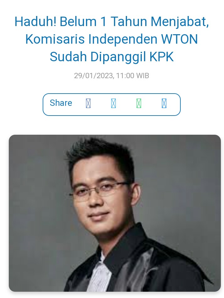 indowfofficial's tweet photo. HADUH! BELUM 1TAHUN MENJABAT KOMISARIS INDEPENDEN WTON SUDAH DIPANGGIL KPK! 

Link : https://t.co/iDusLyB4h5

Selengkapnya diutas :

MANTAP DAN KEREN POKOKNYA! 

Kalau Dana Desa Kapan Diaudit @KPK_RI dan @bpkri ? https://t.co/lrQF7xjcts