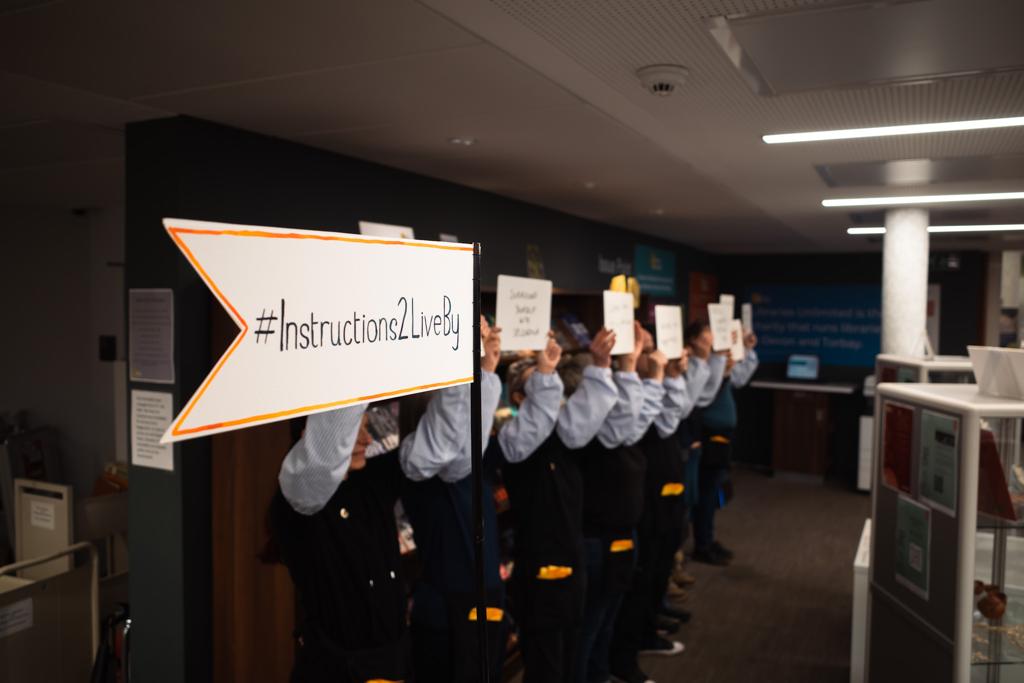 Big thanks to everyone who joined us at Exeter Library on Sat 28 January to create #Instructions2LiveBy.   We'll be back on Sat 25 February 10.30-12.30 to place some of the best #Instructions2LiveBy inside library books for future readers to discover.
Photo credit: Tristan Tripp