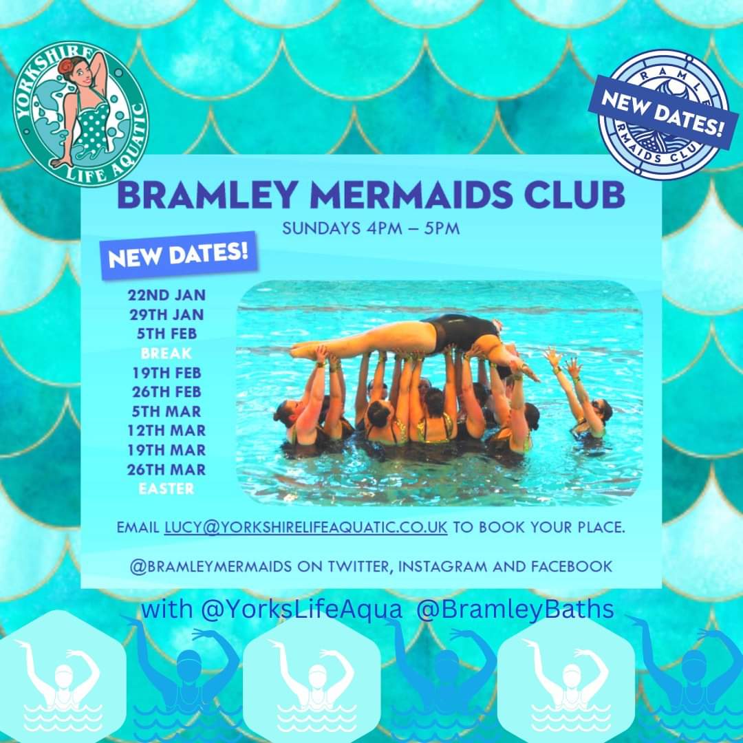 Join us today at 3pm 
@bramleybaths 
#MoreThanAPool #YorkshireMermaids #health #women #aquaticfun #synchrosundays #swimsunday #wellbeing