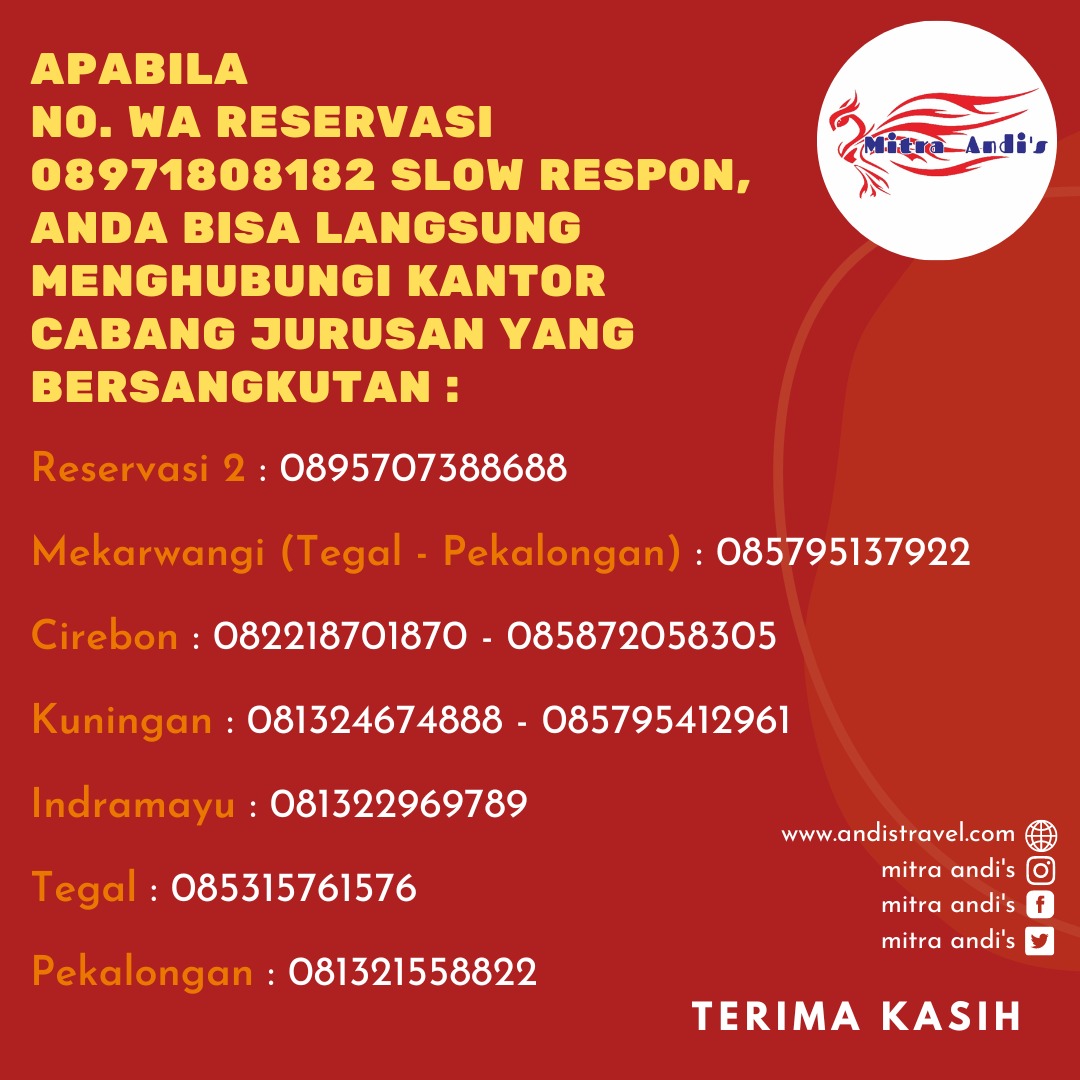 MitraAndis's tweet photo. Mitra Andi's Travel 
》Jl.Pajajaran No.103-Bandung 
》Chat WA/RSVP: 08971808182
》https://t.co/kzCX1pPiqm
Design by: Priska JEY
#travelkuningan #travelbandung #travelcirebon #travelkadipaten #travelindramayu #traveltegal #travelpekalongan #travelpemalang https://t.co/8N3gIUjyJK