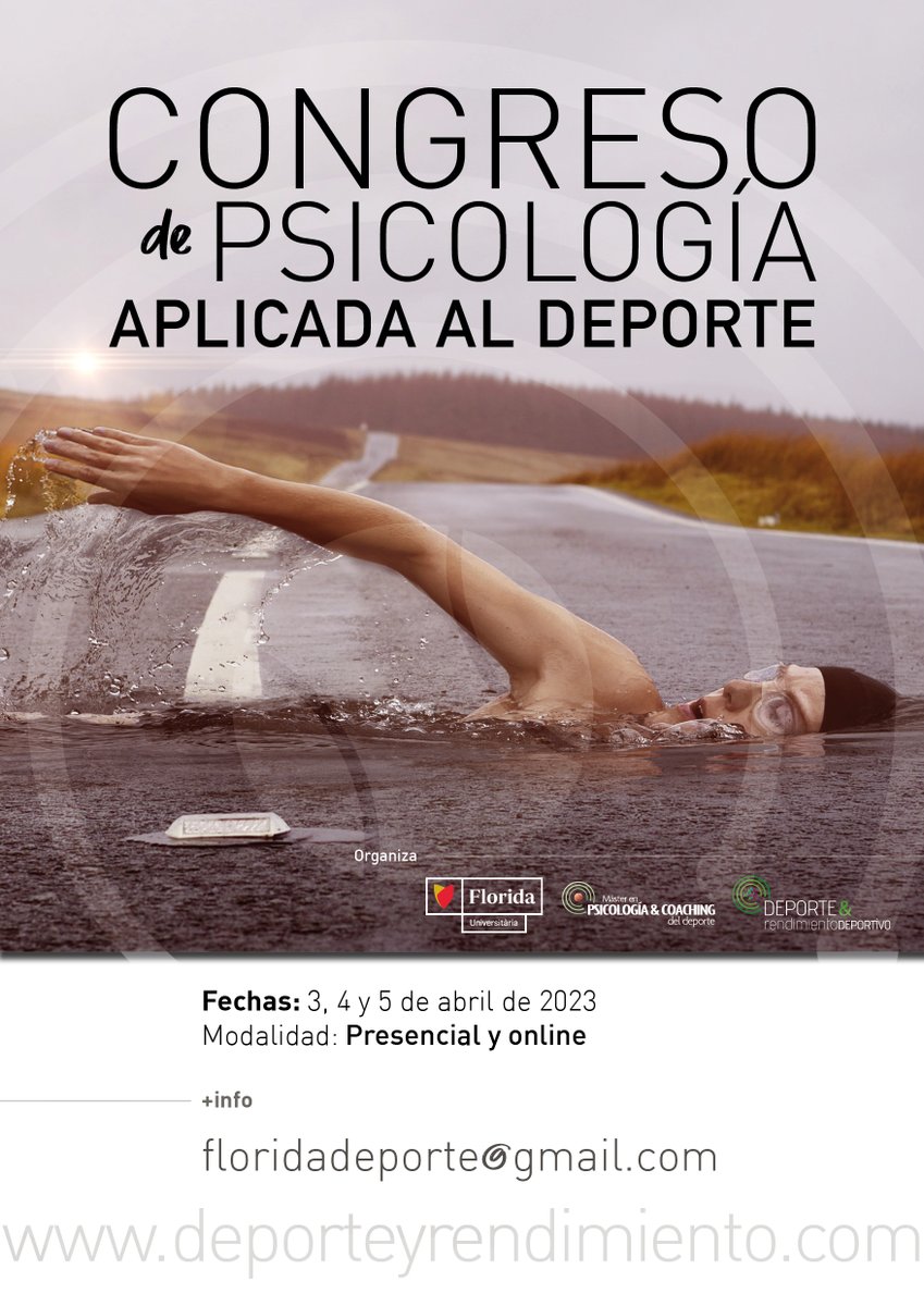 Los días 3, 4 y 5 de abril de 2023 realizaremos el CONGRESO DE PSICOLOGÍA APLICADA AL DEPORTE al que se podrá participar en la modalidad presencial y on-line y organizado por el Master de Psicología de <a href="/floridauni/">FloridaUniversitaria</a> 
En breve + info 
✍️  floridadeporte@gmail.com