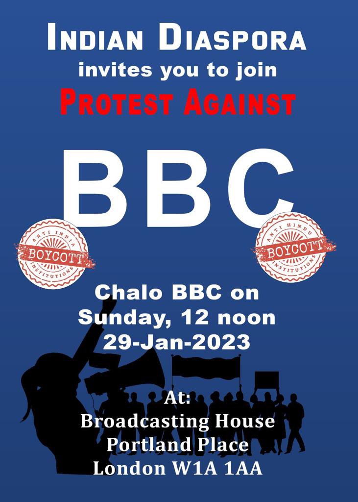 bbc_protest's tweet photo. Join the protest against BBC today on 29th Jan 2023 at 12 PM at BBC Headquarters in London
Broadcasting House, Portland Place, London W1A 11A
#DefundTheBBC
#BBCBias
#BBCLies
#BBCpropaganda
#protestAgainstBBC #BBCDocumentaryRow https://t.co/qD2mzXAWOZ