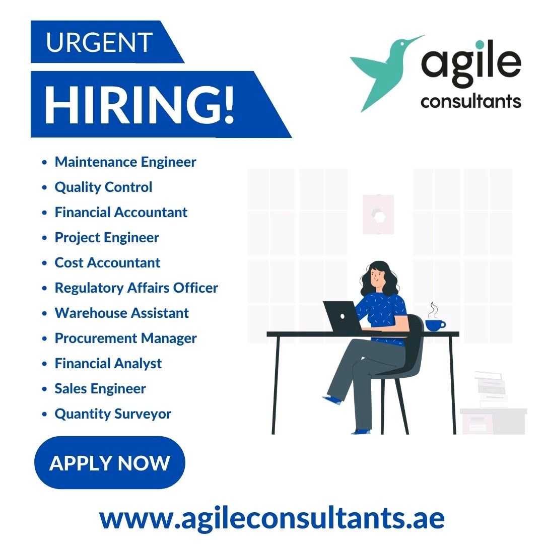 dubaivacancyae's tweet photo. HIRING...!!! Multiple Positions

- Maintenance Engineer
- Quality Control
- Financial Accountant
- Project Engineer
- Cost Accountant
- Regulatory Affairs Officer
- Warehouse Assistant
- Procurement Manager
- Financial Analyst
- Sales Engineer
- Quantity Surveyor https://t.co/n0m40ei6y4