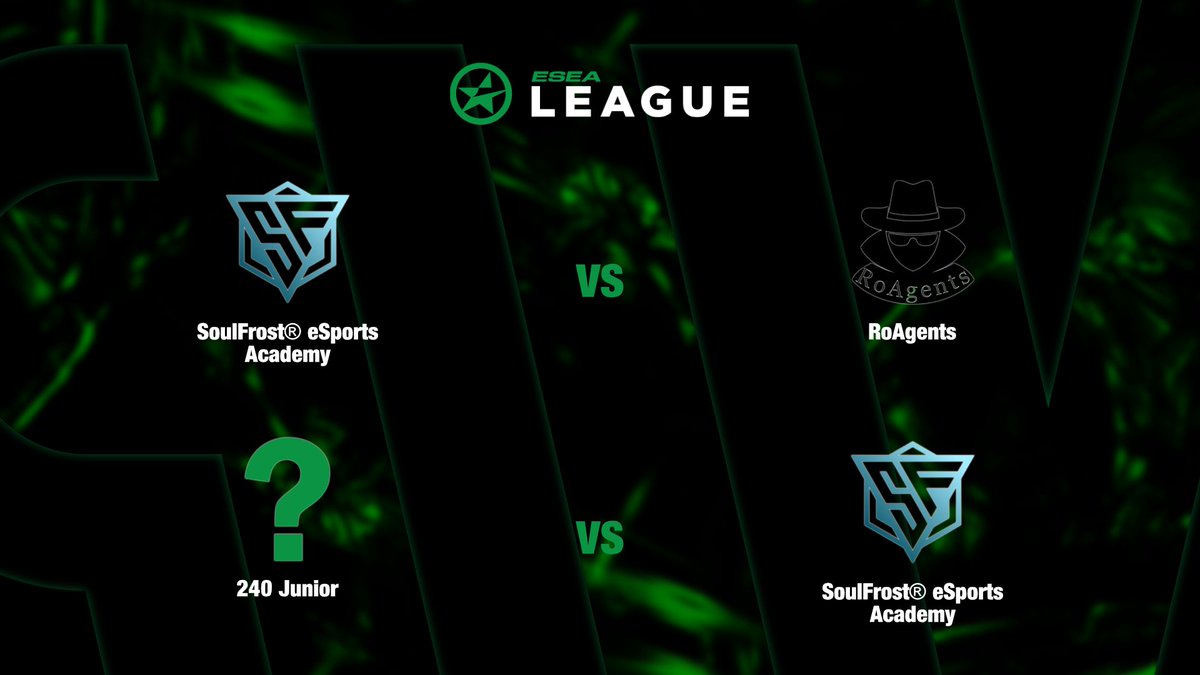 📢 Heute gibt's 'nen Doppelheader für SFEA und wir dürfen dies live begleiten.

📺 twitch.tv/ctvcsgode 🇩🇪
🎙 <a href="/_FudoD/">FudoD</a>  🇩🇪

🏟 <a href="/ESEA/">ESEA League</a> League Open EU Season 44

🕖 19:00  Uhr
⚔ <a href="/SFeSportsORG/">SoulFrost® eSports</a> Academy 🆚 #RoAgents 

🕘 21:00  Uhr
⚔ #240Junior 🆚 <a href="/SFeSportsORG/">SoulFrost® eSports</a> Academy
