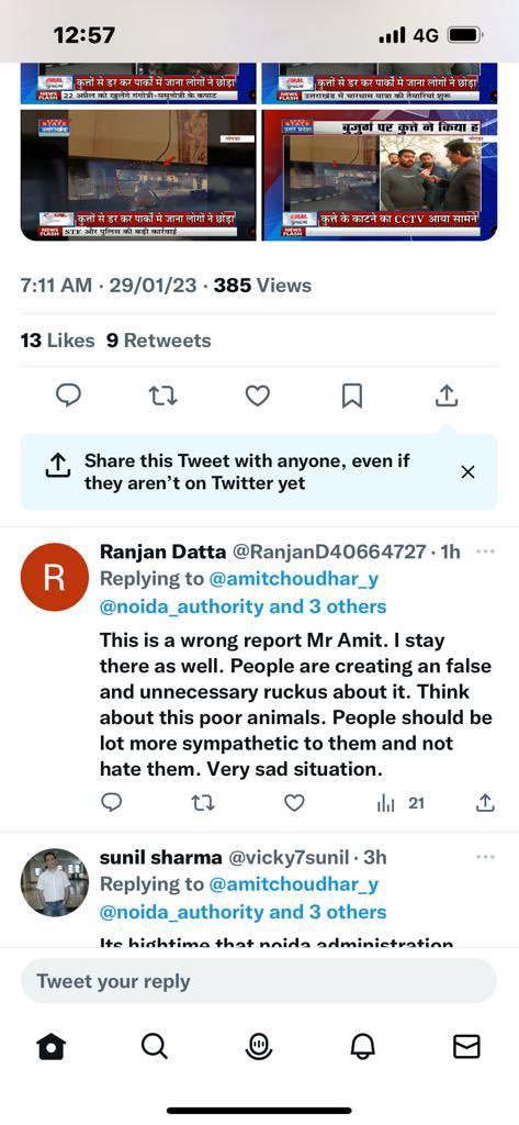 tarana2510's tweet photo. TRUTH 👇
The SOP of #AnimalWelfareBoard #India is binding on all agencies & @noida_authority In case of any dog related complaints, Verification needs to be done. Only once dog is identified, can it be picked up that too in the presence of ABC Officer. #JaypeeAman #CommunityDogs https://t.co/cEPSjj6IQb