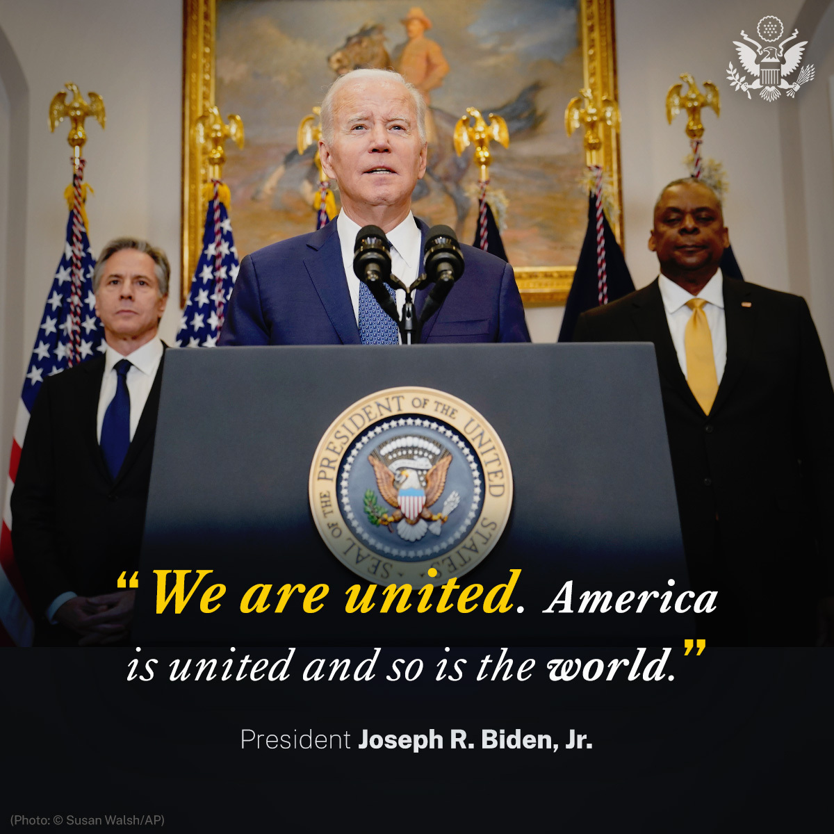 StateDept's tweet photo. .@POTUS: Putin expected Europe and the United States to weaken our resolve. He expected our support for Ukraine to crumble with time. He was wrong. https://t.co/30kJEBVpdS