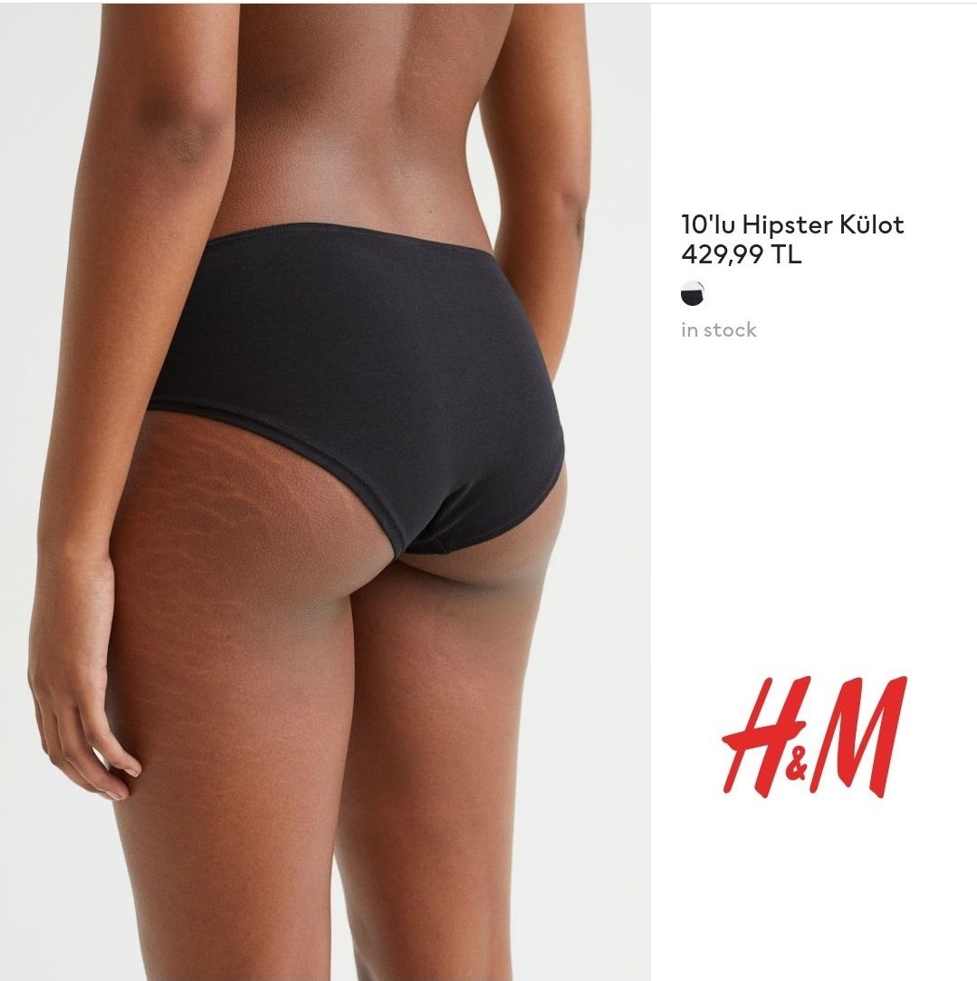 Zara'dan sonra H&M de çok şükür ki kadınlarda çatlak durumu normellestirmeye başlamış.