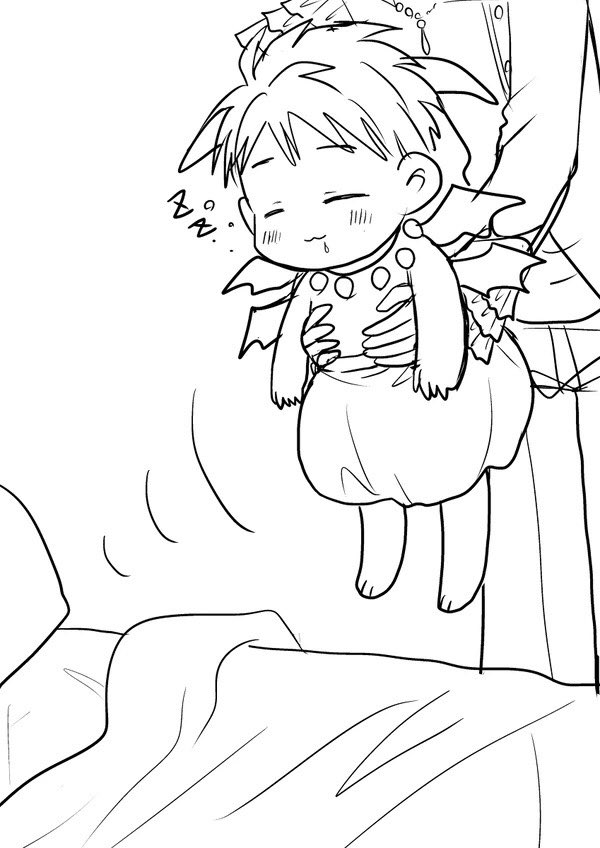 paranopapapa's tweet photo. 眠っている魔王様の寝室にこっそり忍び込んで顔を見てる間に一緒に寝てしまったベビディアちゃんをこっそり回収していく有能執事さん https://t.co/QEmUi6D8X5