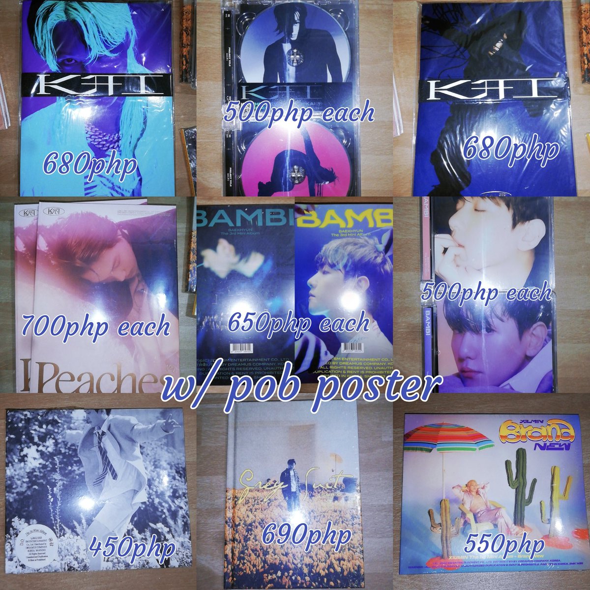 wts lfb ph onhand

SEALED EXO SOLO ALBUM W/ POB POSTER

- KAI Peaches Photobook
- BAEKHYUN Bambi PB | Jewel Case
- SUHO Grey Suit PB
- D.O. Empathy Digi Gray
- XIUMIN Brand New Digipack

No Poster
- Kai Mmmh PB | JC

DM to buy

#엑소
d-7 #백현 #baekhyun is coming back ´ㅅ`