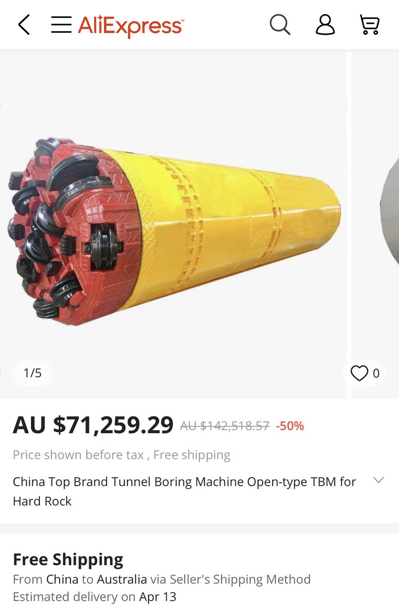 This is amazing. You can buy a tunnel boring machine for the price of a BMW on Ali Express. Free shipping too H/t @ScootFoundation m.aliexpress.com/item/100500399…