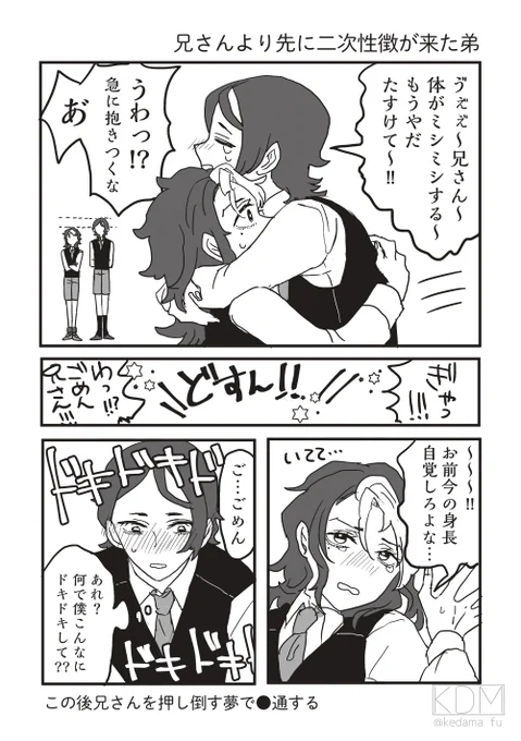 7～8歳で引き合わされて一緒に生活してたけど弟の方が先に二次性徴を迎えるラウグエってどうじゃろ?
弟の成長は喜ばしいけどそれはそれとして俺の成長期はまだか!?ぐぬぬ!!ってなる兄さん。

逆に12～くらいで引き合わされてファーストコンタクトが二次性徴前の美少女兄さんでも美味しい。 