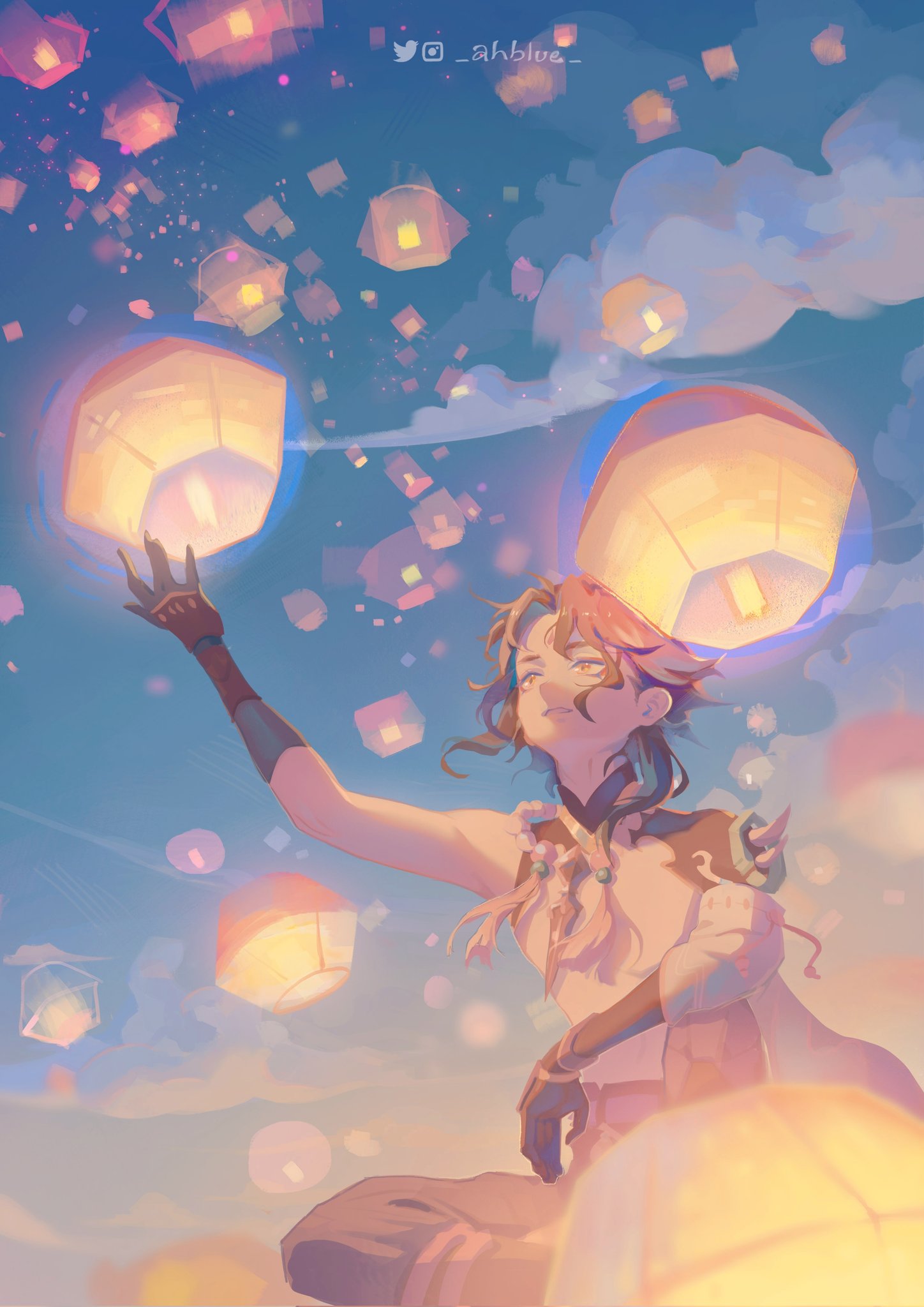 blue-on-twitter-xiao-and-lanterns-genshinimpact-genshinimpactcc