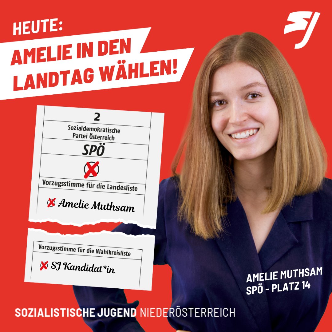 🗳️Heute Amelie Muthsam <a href="/amelie_muthsam/">Amelie Muthsam</a> in den Landtag wählen!
SPÖ ❌ Landesliste - Platz 14