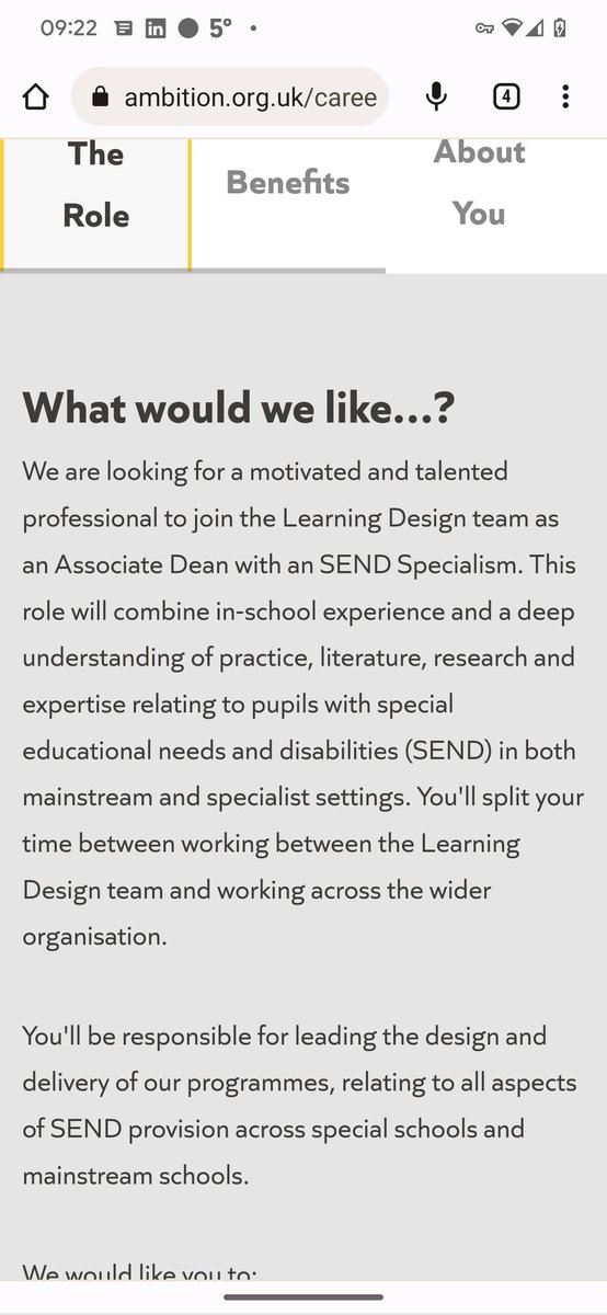 🚨EXCITING ROLE!🚨

We are looking for an Associate Dean to come work <a href="/Ambition_Inst/">Ambition Institute</a>
specialising in #SEND 

We are thinking hard about the influence we can have on supporting teachers&amp;leaders across all levels in #inclusion and #SEND

Why not join us?

ambition.org.uk/careers/curren…