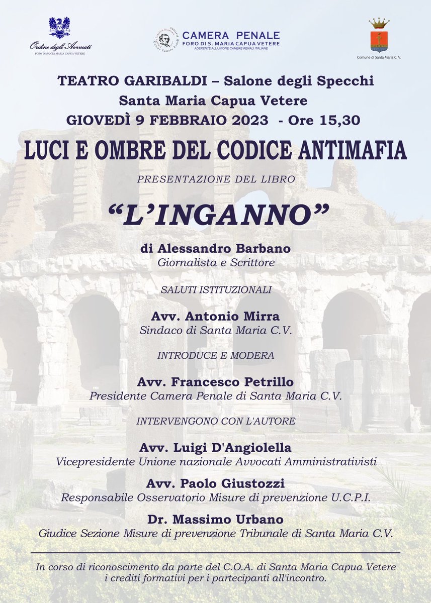 gigidangio's tweet photo. Grato agli organizzatori per l’opportunità di trattare il tema spinoso del #codiceantimafia e di presentare l’opera di @alebarbano @CameraAmmCamp @AvvocatiUna #9febbraio2023 #avvocati https://t.co/GsIr4WrsEj