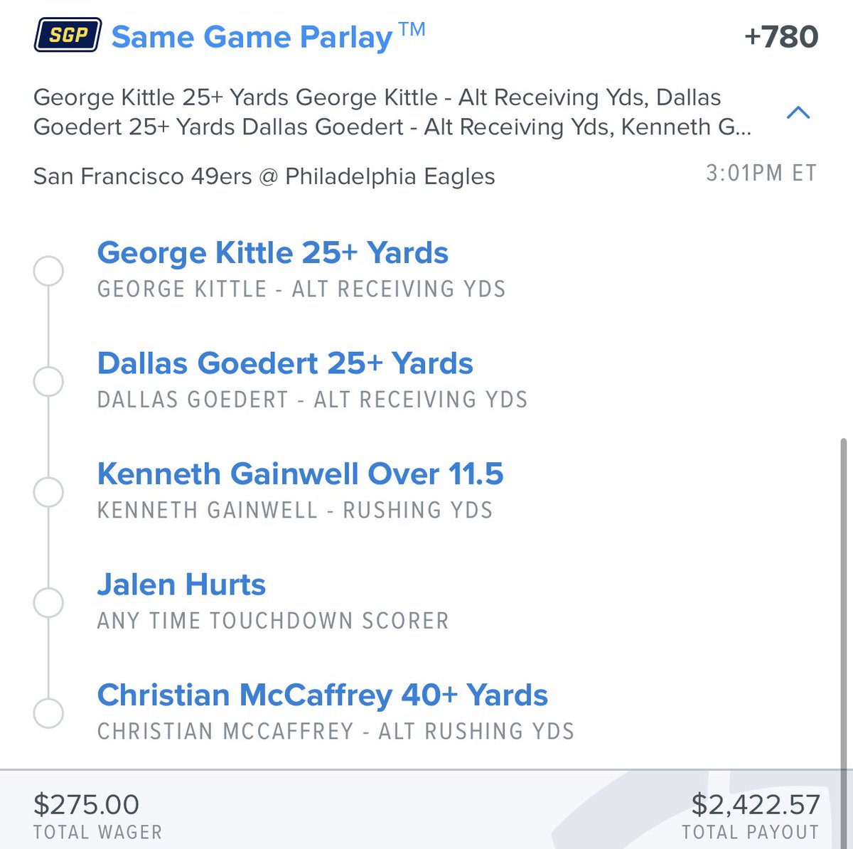 incarceratedbob's tweet photo. 🚨Giveaway Time 🚨

Smash that RT &amp; Like button 🏈👇🏼

Those that do will be eligible for $150 if this #parlay card hits 👉🏼 3 lucky accounts randomly selected for giveaway💰

Do you like the card ? 
#Eagles #Niners #NFLPlayoffs  #GamblingTwitter https://t.co/kq6XxXQyA1