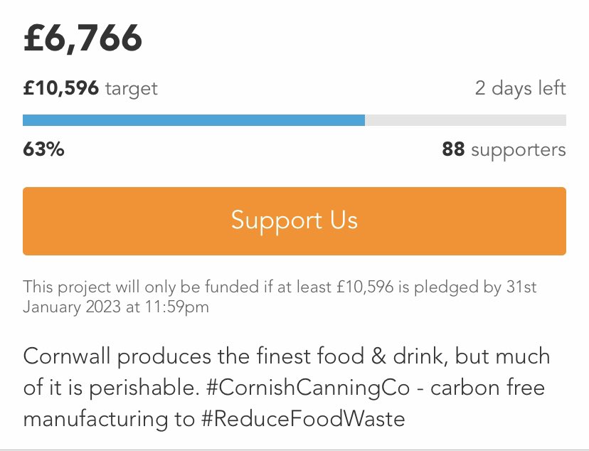 Dear readers, 
Nail biting <a href="/CornishCanning/">CornishCanningCo</a>, just 2 days to reach ALL OR NOTHING target, so if you like #shellfish but don’t like opening, or don’t like raw, or worried about shellfish harvesting waters, please pre-order a can or two, every £5 really helps! crowdfunder.co.uk/p/cornishcanni…