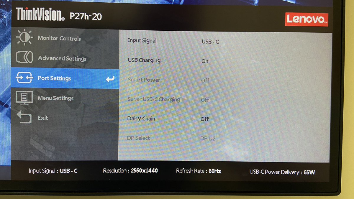 urosevic's tweet image. For those who use the internet via #Lenovo #ThinkVision P27h-20 and get slowish speed (eg. &amp;lt;150Mbps instead of 500+Mbps), turn Off the Daisy Chain option on your monitor OSD settings!