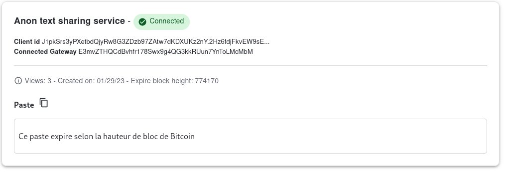 Expiration d'un paste selon la hauteur de blocs de #Bitcoin  c'est maintenant possible sur pastenym.ch

Dépêchez-vous ce paste expire à la hauteur 774170
pastenym.ch/#/2XUQck5J&key…