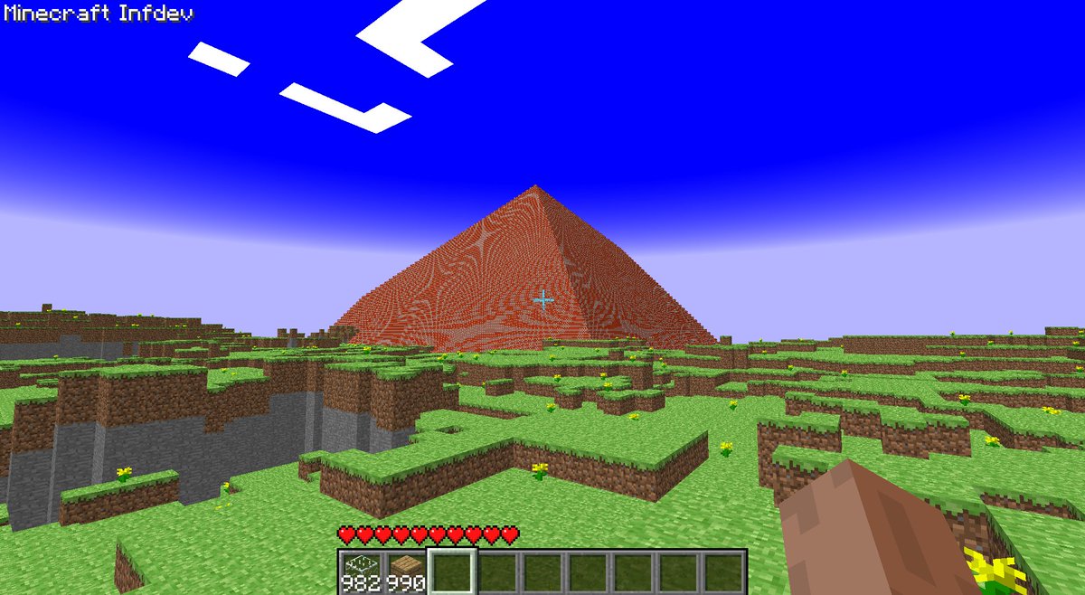MinecraftのInfdev時代(2010年)に存在した、「レンガのピラミッド」(Brick pyramid)を遂に自力で発見したぁ ...