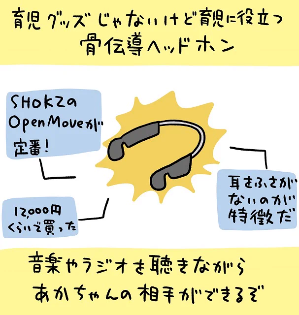 骨伝導ヘッドホンは意外と育児に役立ちました! 

『育児グッズじゃないけど育児に役立ったモノたち』|骨伝導ヘッドホン | HugKum(はぐくむ)
https://t.co/tUgLqX22d9 #育児漫画 