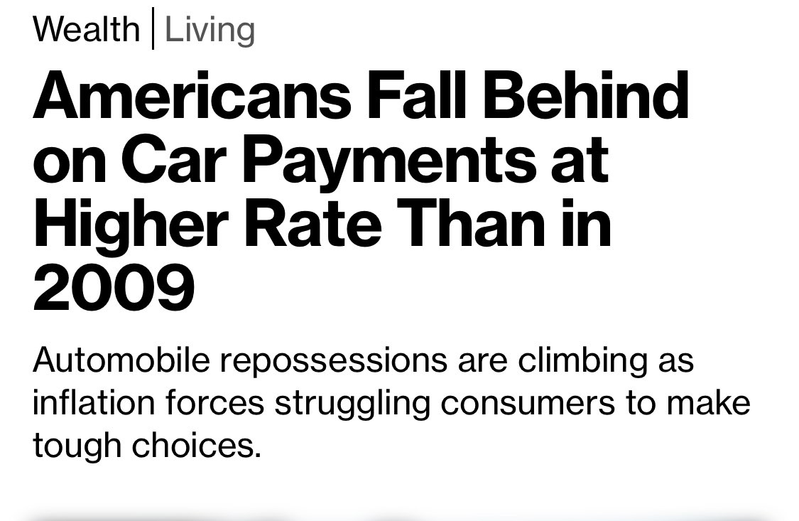 WallStreetMav's tweet image. Americans fall behind on car payments at higher rate than in 2009.