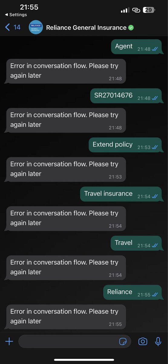 podrick's tweet photo. @RelianceGenIn You can’t be a leading insurance company if this is your chat bot. https://t.co/5XQwrt5odB