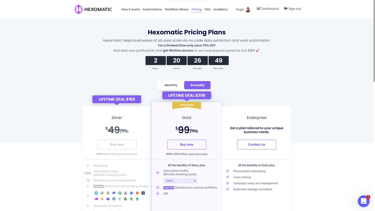 HugoCNobre's tweet image. Hexomatic is running a limited #lifetimedeal for a limited time.
Got a #hexomatic review coming up but it will be out after this deal has already expired.
It's a great #webscraper to get a lot of data daily. Then export that data or use automations.
awaketake.com/go/hexomatic-l…