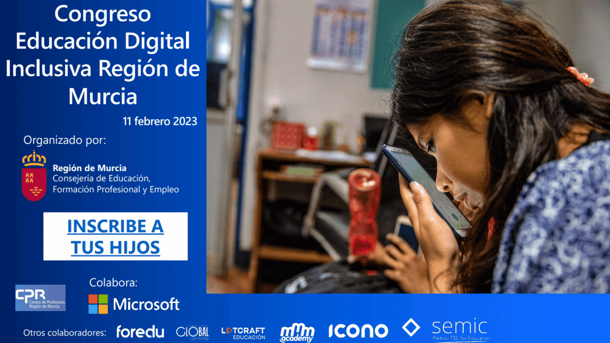 inclusivarm's tweet photo. 📢Congreso Educación Digital Inclusiva Región de Murcia @Educarm🗓️11 de febrero de 2023🕘9:00 h. 🏫 Campus de Espinardo @UMU Inscribe a tu hijo/a (a partir de 3º de Primaria): https://t.co/iMfinKhAtP https://t.co/f6O5UWfJLt