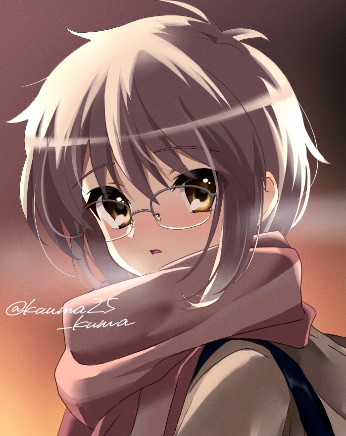 nagato yuki 1girl solo scarf short hair looking at viewer bangs brown eyes  illustration images