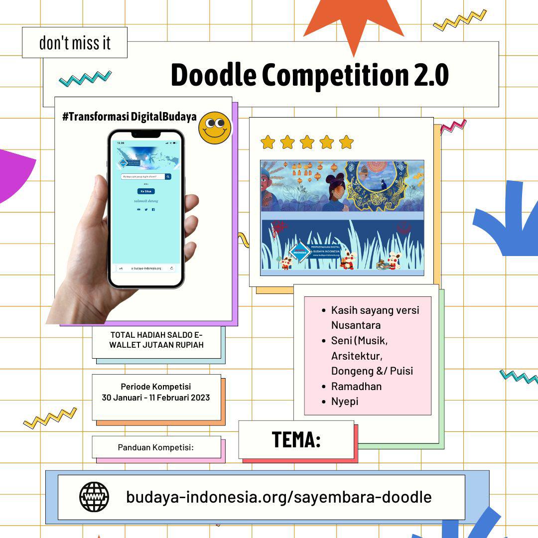 Siap-siap langsung kepoin cara pendaftarannya karena ada HADIAH E-WALLET TOTAL JUTAAN RUPIAH BUAT KAMU! 🤩 #SayembaraPDBI 

Selengkapnya di sini ➡️ budaya-indonesia.org/sayembara-dood…

#TransformasiDigitalBudaya