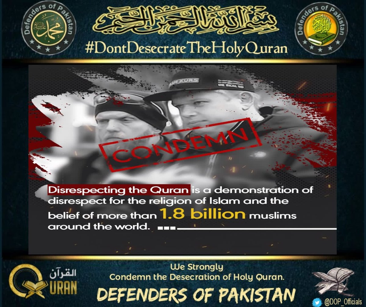 DOP_Officials's tweet photo. The international community should raise its collective voice against Islamophobia and work together to promote inter-faith harmony and peaceful coexistence.
It's must stop once and for all,
@OIC_OCI must also take serious action on this issue.
#DontDesecrateTheHolyQuran https://t.co/woNFTzSUwI