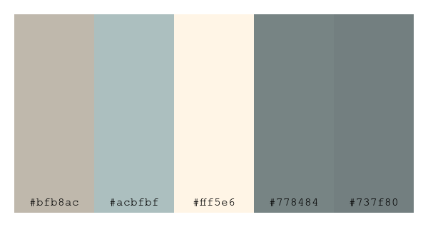ColPaletteBot's tweet photo. Beep beep, here's a pretty color palette for you!
color-scheme.js parameters used:
- hue: 211
- variation: pale
- colors: #bfb8ac, #acbfbf, #fff5e6, #778484, #737f80
Have a lovely day!
#twitterbot #colorpalette #colors #palette #prettycolors https://t.co/t5l5rDVT0e