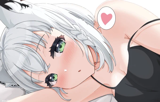 「まだ起きないんですか……?白上がイタズラしちゃいますよぉ」 #絵フブキ 
