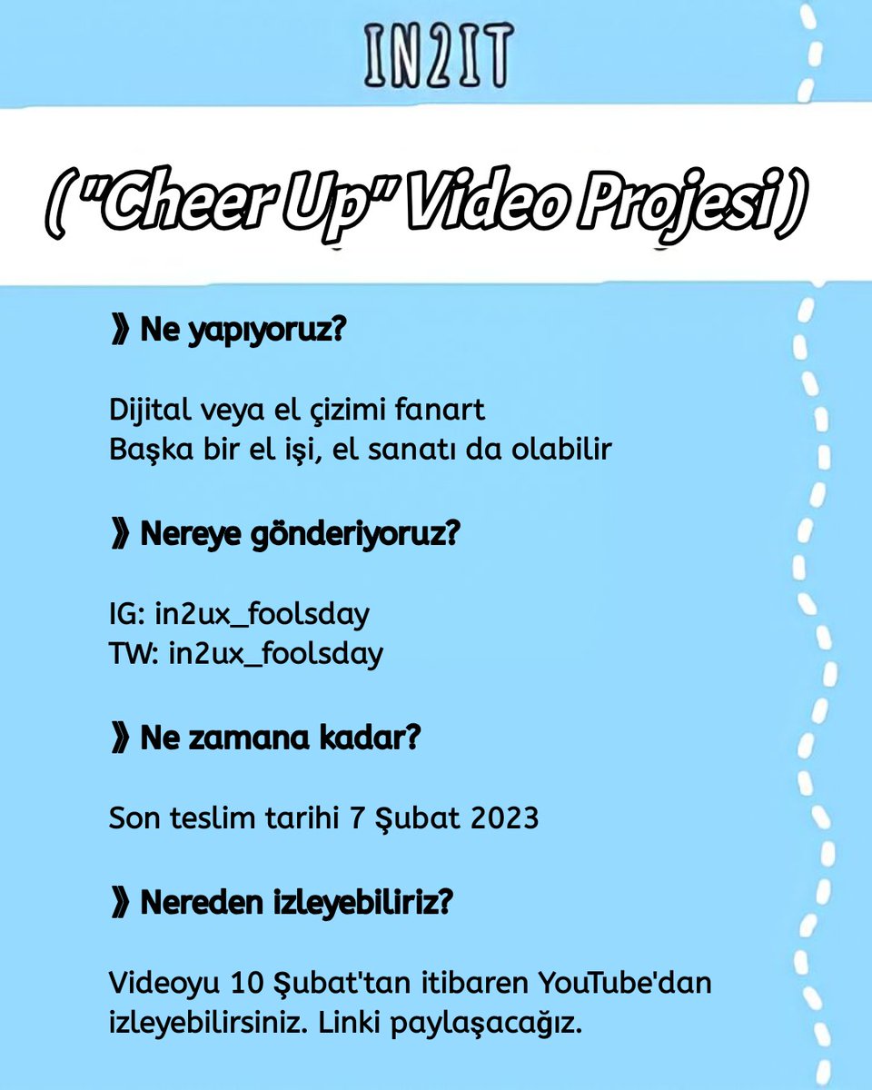 🎨 PROJE DUYURUSU 🎨

IN2U!! Biliyorsunuz ki IN2IT, Peak Time adlı programa katılıyor. Üyelerimize destek ve moral amaçlı <a href="/in2ux_foolsday/">𝙎𝙆𝙔𝙀 INDIA 🇮🇳 OFFICIAL FANPAGE</a> bir proje başlattı! Ayrıntılar görsellerde! Katılımlarınızı bekliyoruz!