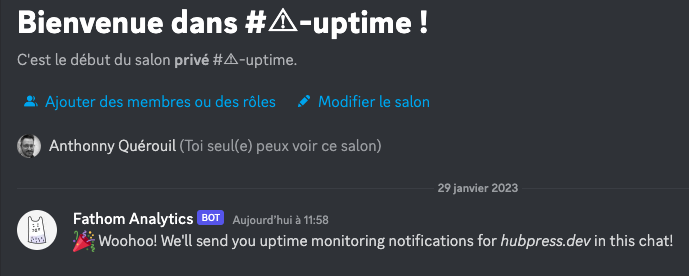Hey 👋, 
You use <a href="/usefathom/">Fathom Analytics</a> (🥰) and you want to receive monitoring notifications on your Discord server through a webhook?
Go to your monitoring tab, fill the "Slack webhook" field with the webhook url from Discord  and add "/slack" at the end. 
Et voilà 😘