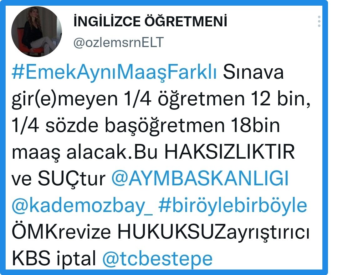 #SozOgretmenin Öznesi ÖĞRETMEN olan;KBS mağduru 10 yılın altı, Başöğretmenlik hakkı verilmeyen 20 yılın üstü öğretmenleri de kapsayan,mali ve sosyal haklarımızın iyileştirildiği yeni bir ÖMK ile saygın bir yaşam için, saygın bir ücret istiyoruz! KIDEME göre EŞİT MAAŞ <a href="/tcbestepe/">T.C. Cumhurbaşkanlığı</a>