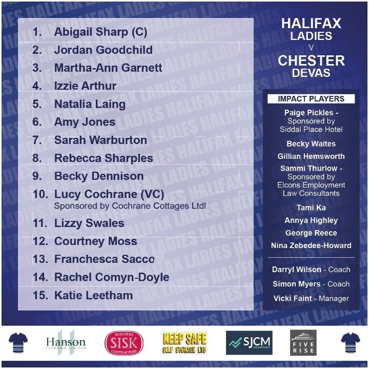 Halifax Ladies & Girls RUFC (@halifaxladies) on Twitter photo Halifax Ladies are up and at 'em this morning on the fun bus - here's your lineup for today's match away at <a href="/ChesterDevas/">Chester Devas</a> πͺ Halifax Ladies are up and at 'em this morning on the fun bus - here's your lineup for today's match away at <a href="/ChesterDevas/">Chester Devas</a> πͺ
