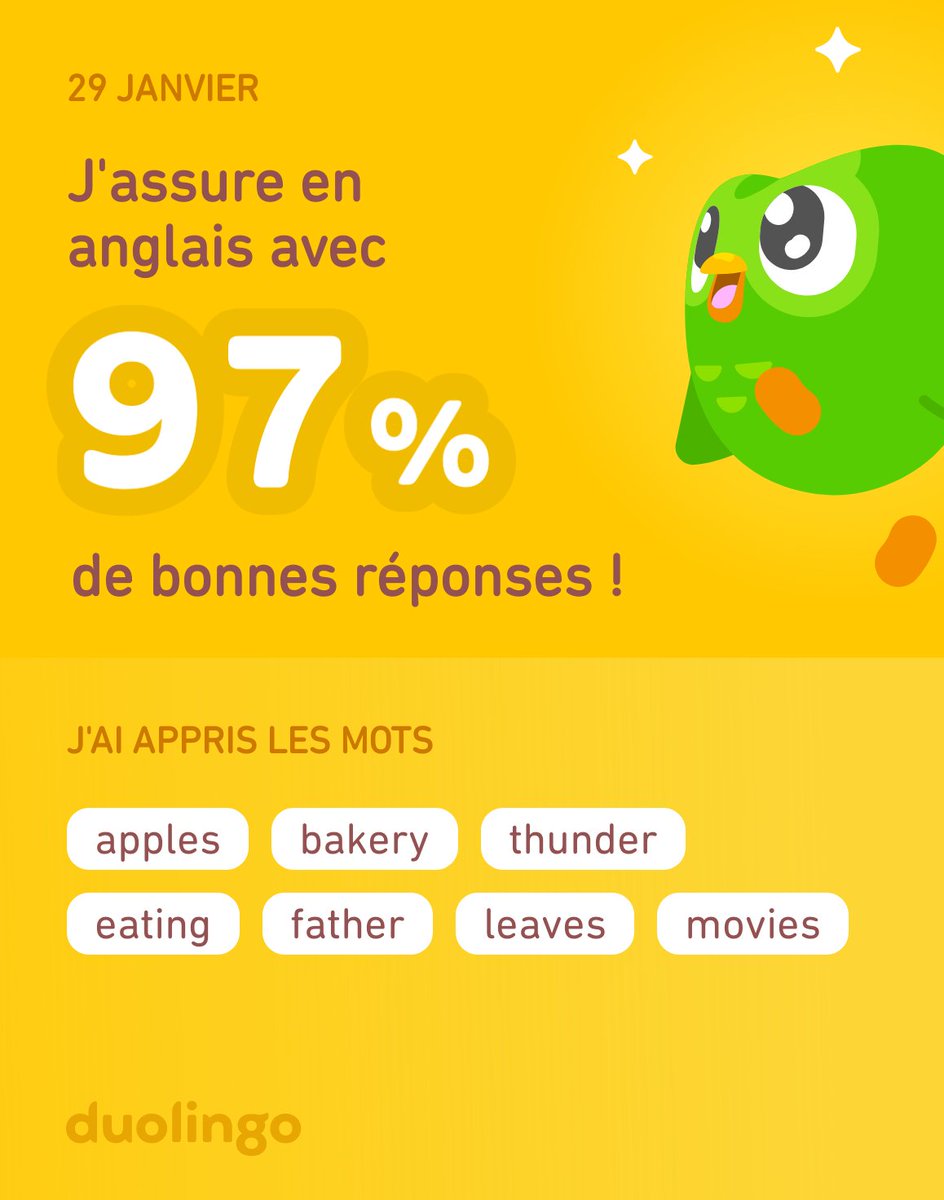 J'apprends l'anglais avec Duolingo ! C'est gratuit, fun et efficace.