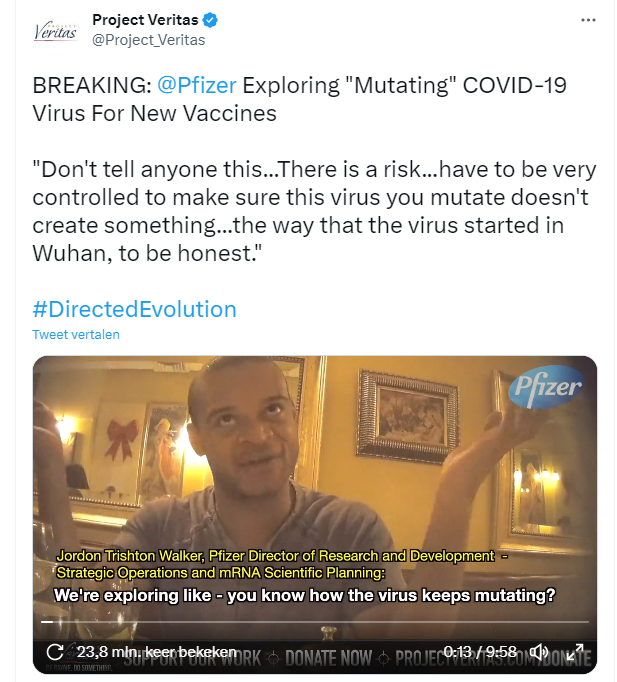 mkeulemans's tweet photo. Nou dit weer. Half Wappellonië van de leg om dit filmpje 👇

Waarin #Pfizer-man Jordon Trishton Walker in feite zegt: we willen het virus laten muteren, met het oog op nieuwe vaccins. 😳

Krijg er veel vragen over, dus even gekeken... 🧵 https://t.co/vRXLptvjHe
