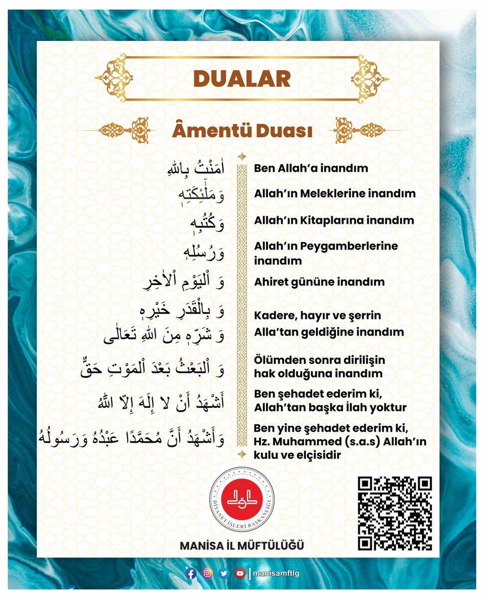 ManisaMftlg's tweet image. islamansiklopedisi.org.tr/amentu

#Dualar  #Âmentü #İman #NamazDualarınınAnlamlarınıÖğreniyoruz #Pazar #ManisaİlMüftülüğü