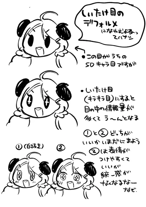 きらきらしいたけおめめのデフォルメ作画、いまだに迷うよね～ってはなし 