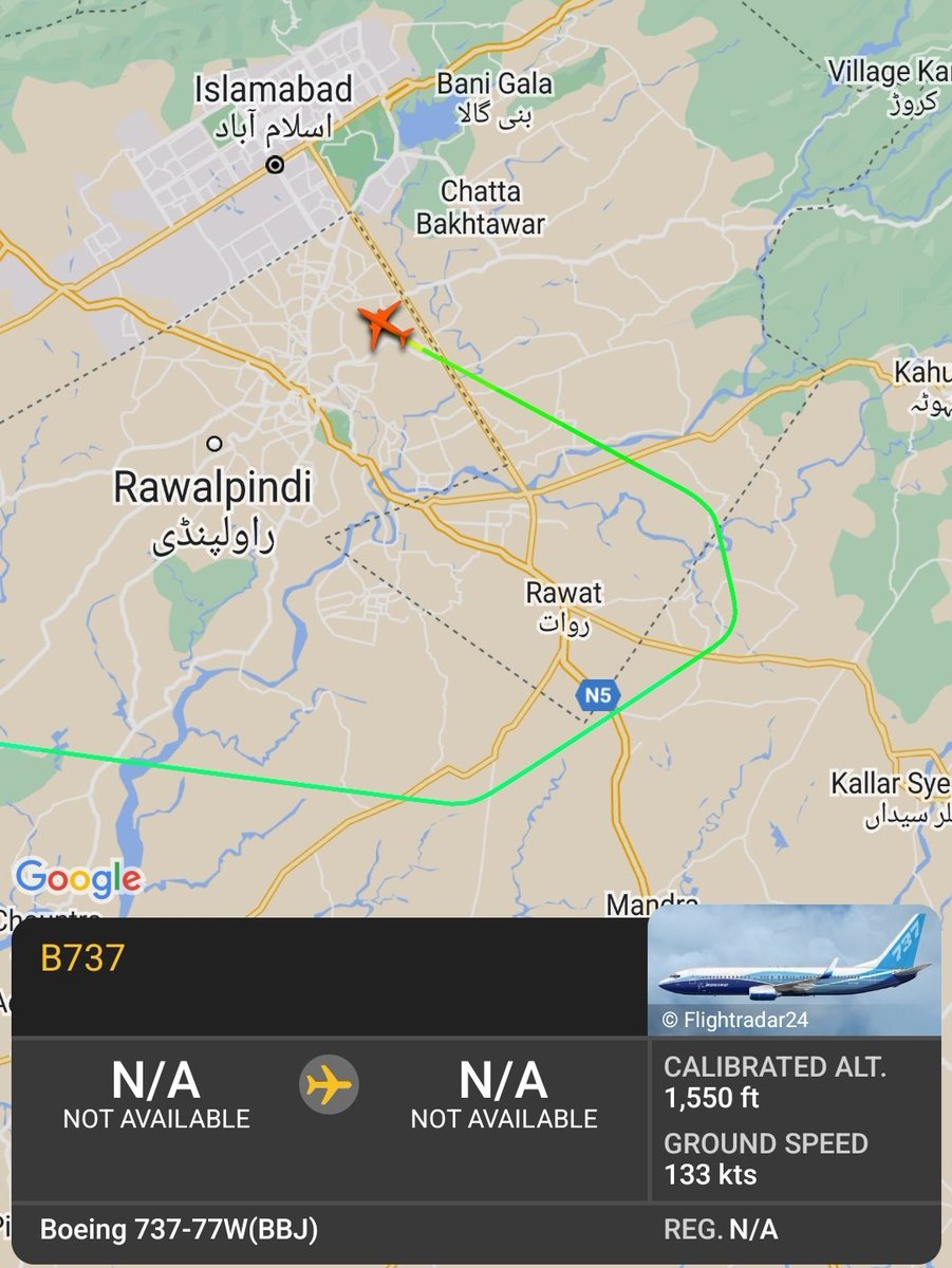 Day before UAE President visit to Islamabad Royal Jet - Boeing 737-700(BBJ) [Reg: A6-RJU] came from Abu Dhabi Int'l Airport to PAF Base Nur Khan Rawalpindi. Arrival Video:- youtu.be/EY3BSyo-lgw #Aviation #OnlyPlanes06 #RoyalJet #Boeing737 #PlaneSpotting