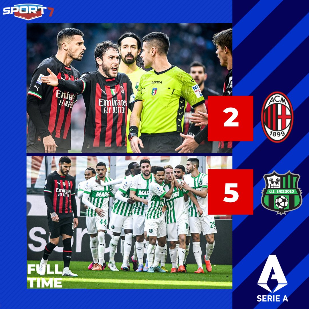 sport7trans7's tweet image. Bukan hari Minggu yang baik buat dua rakasasa Serie A. Dua-duanya kalah di kandang.

Catatan minor semakin panjang buat AC Milan, Kini, mereka kebobolan 15 gol dalam lima laga terakhir.
1 vs Torino
2 vs Lecce
3 vs Inter Milan
4 vs Lazio
5 vs Sassuolo
#progresif #seriea #acmilan