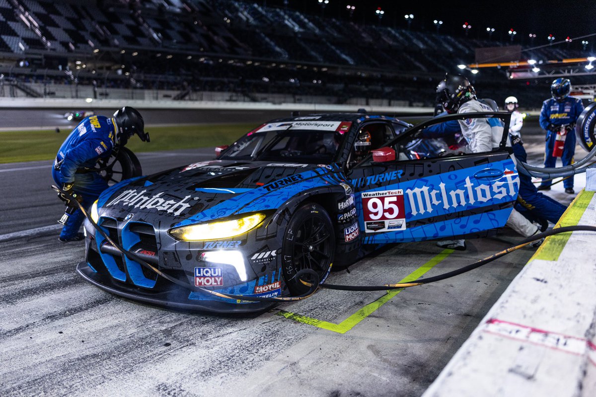 Turnermotrsport's tweet photo. Sadly, our #SeventhPlace warrior has officially retired.
Power steering failure has done us in.
The @mcintoshlabs M4 GT3 with @chandlerhull26, @Billauberlen, @BrunoSpengler and @JEdwardsRacing put in a valiant effort.
@IMSARadio @imsa
#Rolex24 #IMSA https://t.co/URWJxNnc77